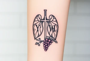 Initials YH WH in lungs with cross and grapes on vine tattoo idea