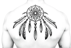native dreamcatcher with flowing feathers and sacred beads tattoo idea