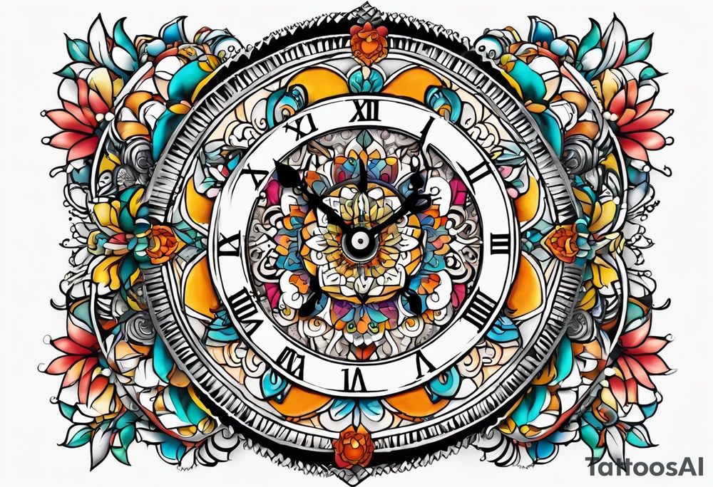 Dead Rabbit hole whimsical clock mandala tattoo idea