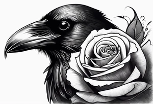 Raven looking back over shoulder with a rose underneath it tattoo idea