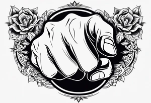 A clenched fist, the hand contains five fingers as specified, the tattoo is a back tattoo using negative space drawing techniques tattoo idea