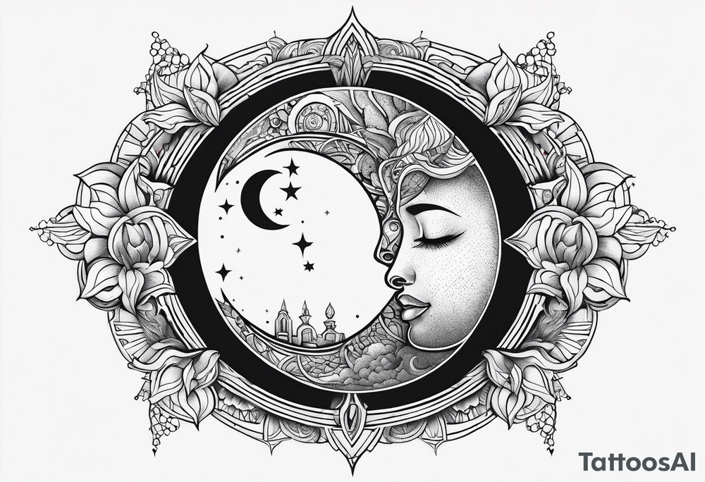 Sun and moon no faces tattoo idea