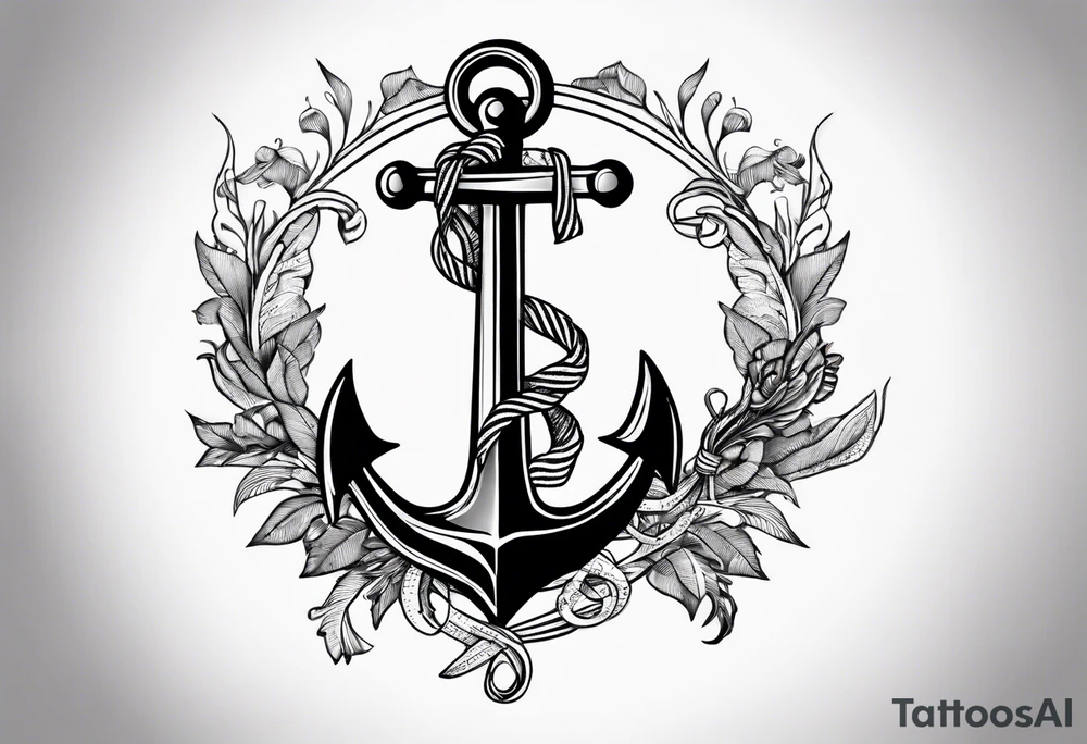 Anchor with ribbon wrapped around and Psalm 23:4 written on ribbon tattoo idea