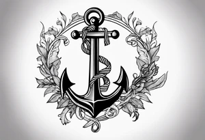 Anchor with ribbon wrapped around and Psalm 23:4 written on ribbon tattoo idea