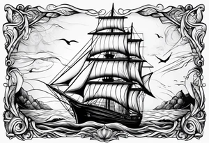 voilier avec phare marin imbriqué dans une voile. tattoo idea