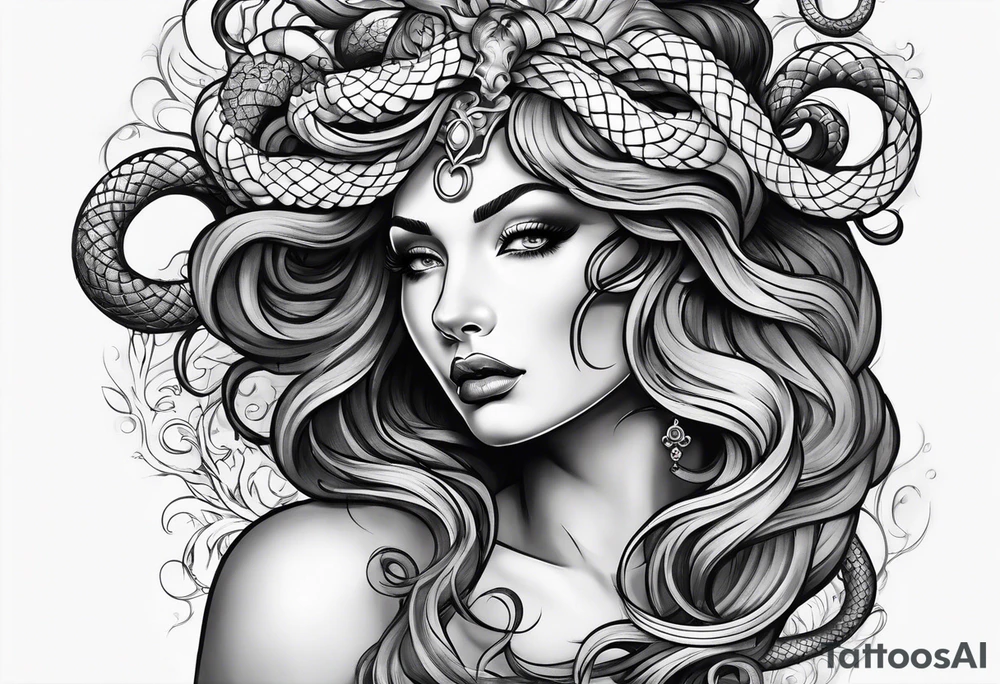 beautiful but mysterious looking woman portrayed as medusa tattoo idea
