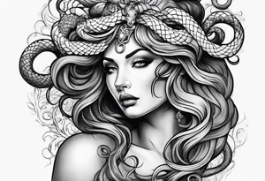 beautiful but mysterious looking woman portrayed as medusa tattoo idea