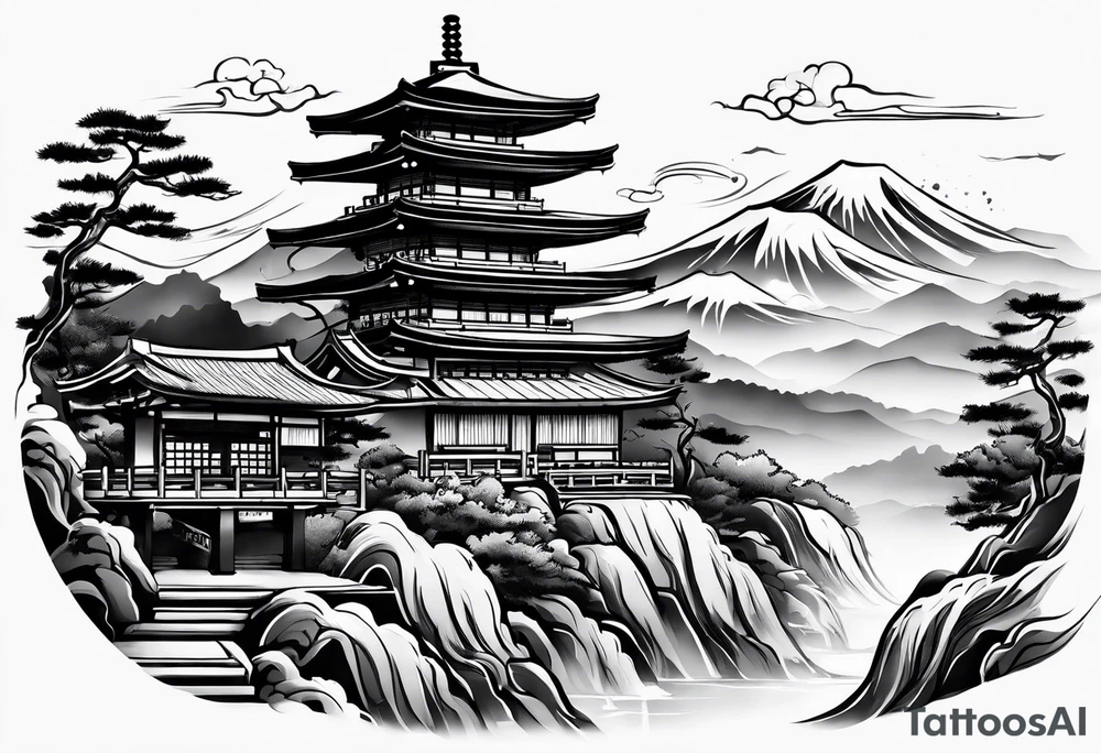 Japanese motives tattoo looking like a scenery tattoo idea