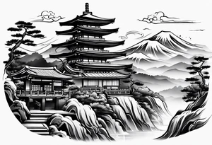 Japanese motives tattoo looking like a scenery tattoo idea