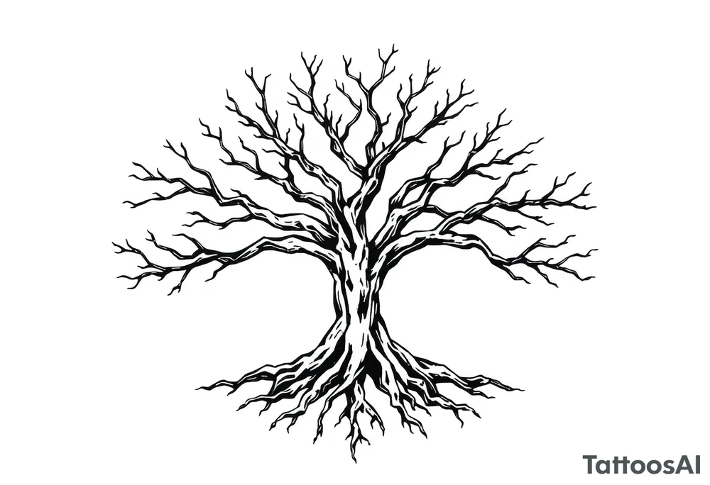 tree with 6 branches and 6 roots tattoo idea