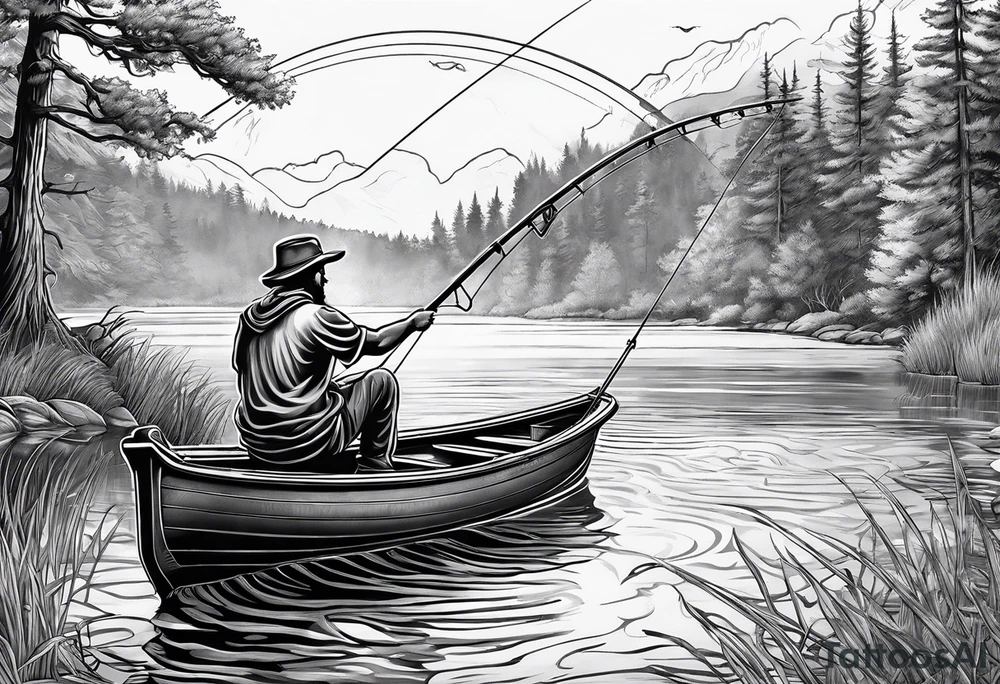angel fishing in a lake tattoo idea