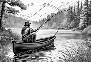 angel fishing in a lake tattoo idea