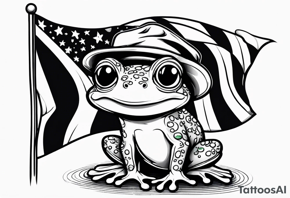 Cute small frog holding rainbow flag tattoo idea