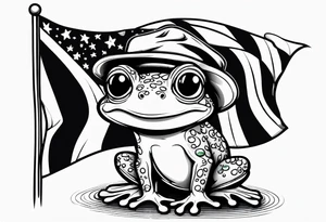 Cute small frog holding rainbow flag tattoo idea