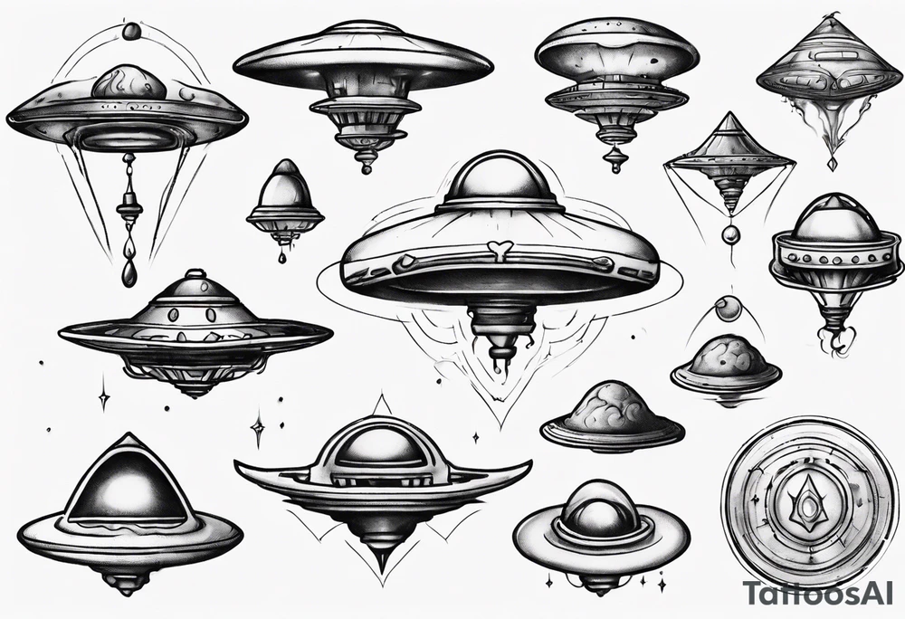 Sketch style flying saucer tattoo idea