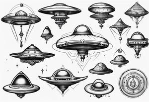 Sketch style flying saucer tattoo idea