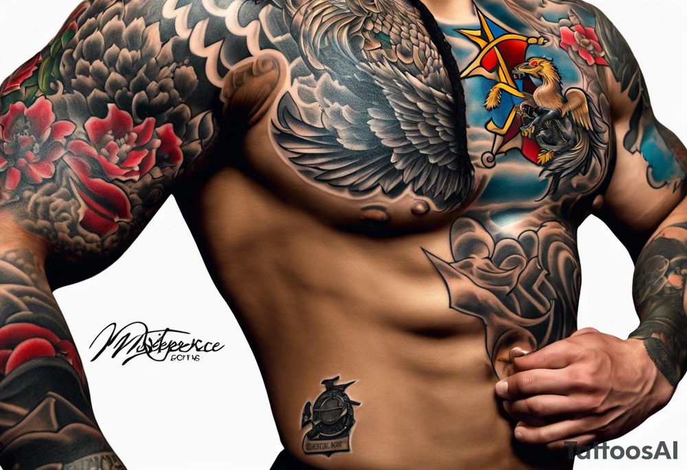 Armor breaking thru skin of shoulder with marine corp emblem showing tattoo idea
