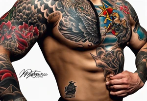 Armor breaking thru skin of shoulder with marine corp emblem showing tattoo idea