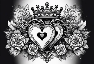 one combined tatto in minimalistic style with three king of spades and one queen of hearts tattoo idea