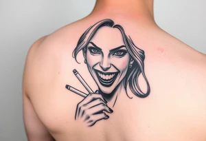 Evil smiling woman holding a cigarette tattoo idea