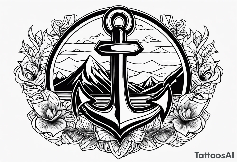 Anchor, fire, mountain tattoo idea