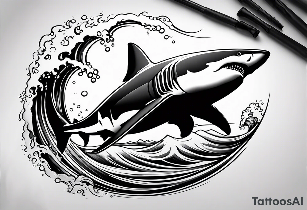 Shark below a boat tattoo idea