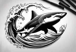 Shark below a boat tattoo idea