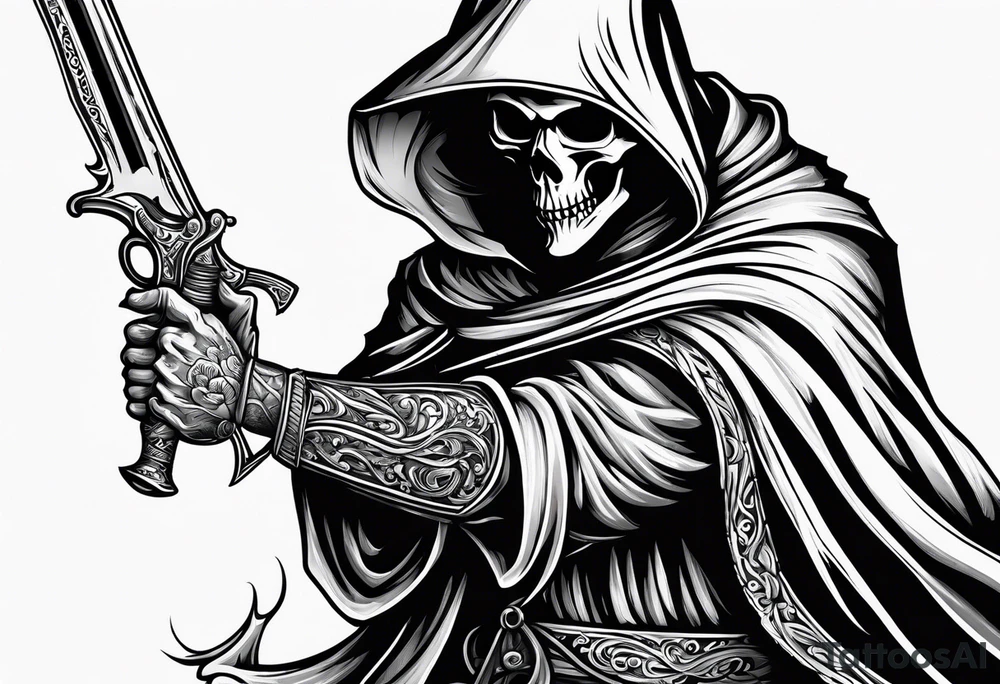 grim reaper with sword and pistol tattoo idea