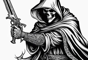 grim reaper with sword and pistol tattoo idea