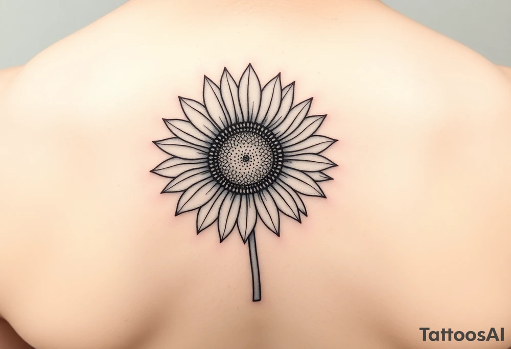 Small minimalist line art inspired by daughter Harlow and sunflower. 3x3 tattoo idea