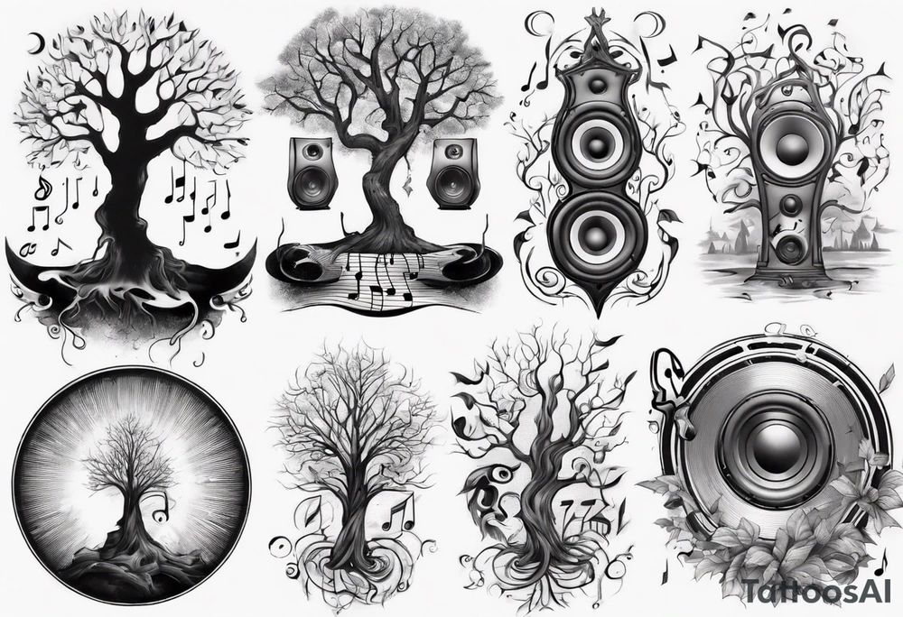 music speaker note tree staff tattoo idea