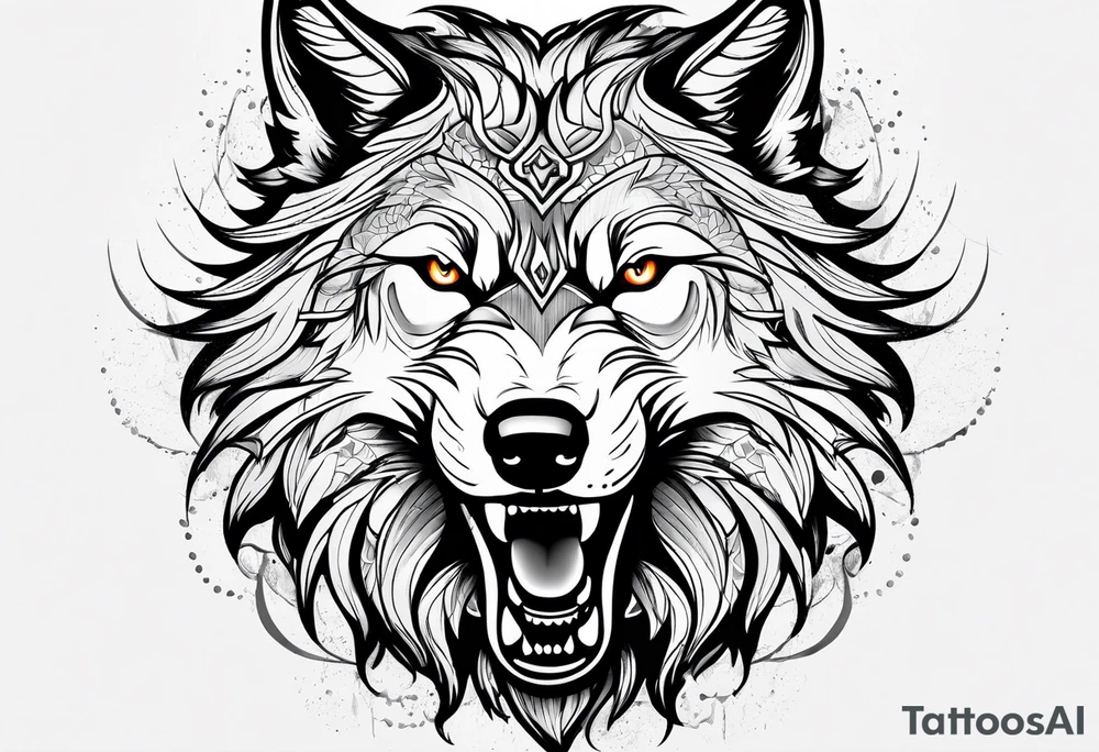 Wolf face roaring tattoo idea