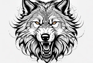 Wolf face roaring tattoo idea