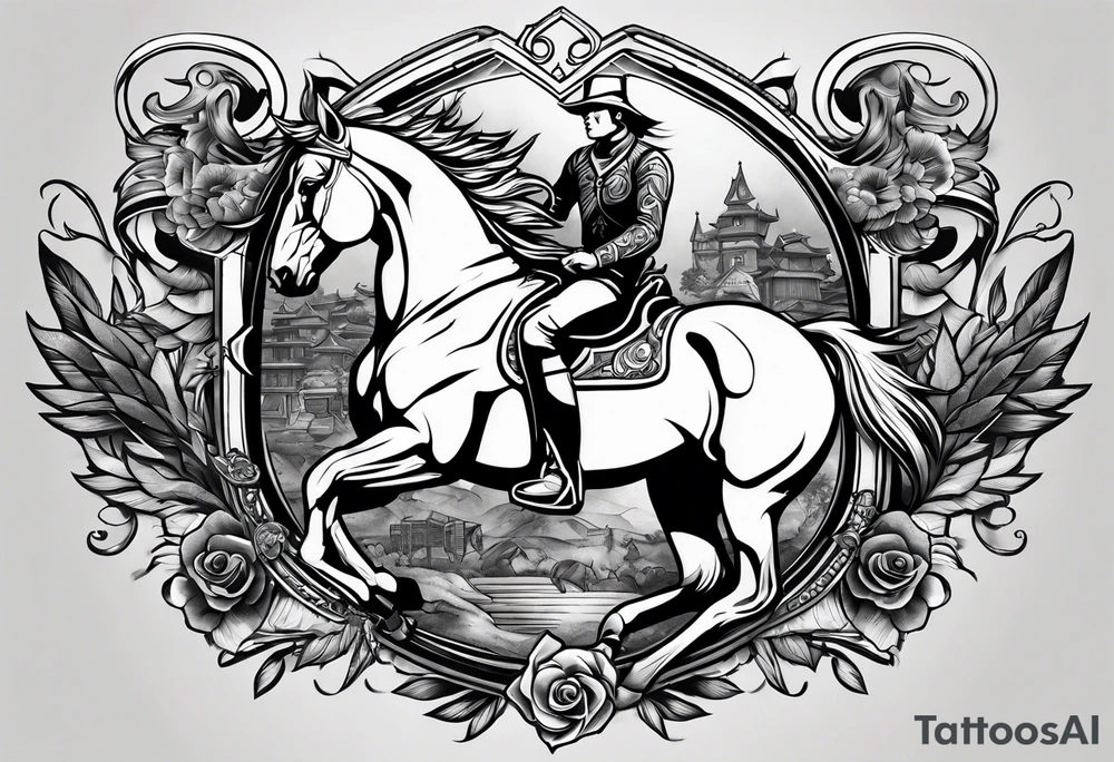 black and white tattoo mix of horse and guns tattoo idea