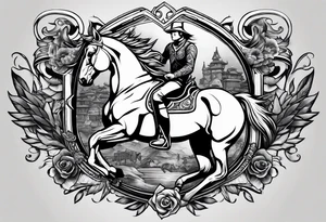 black and white tattoo mix of horse and guns tattoo idea