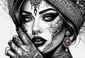 Horror women’s fingers with nails are on the half of her face tattoo idea
