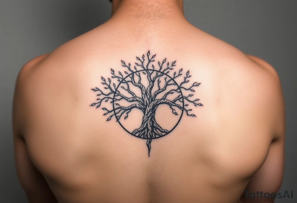 yggadrisl tree of life with circle tattoo idea