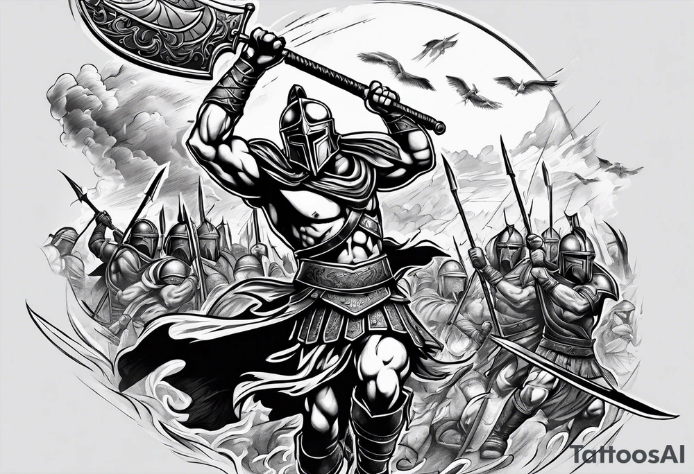 Spartan Warrior battle scene tattoo idea