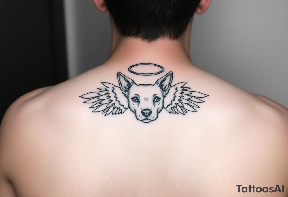 Dog ears with wings and halo tattoo idea