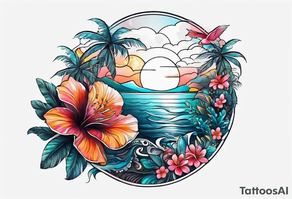 sea,, night, flower, palm, tattoo idea
