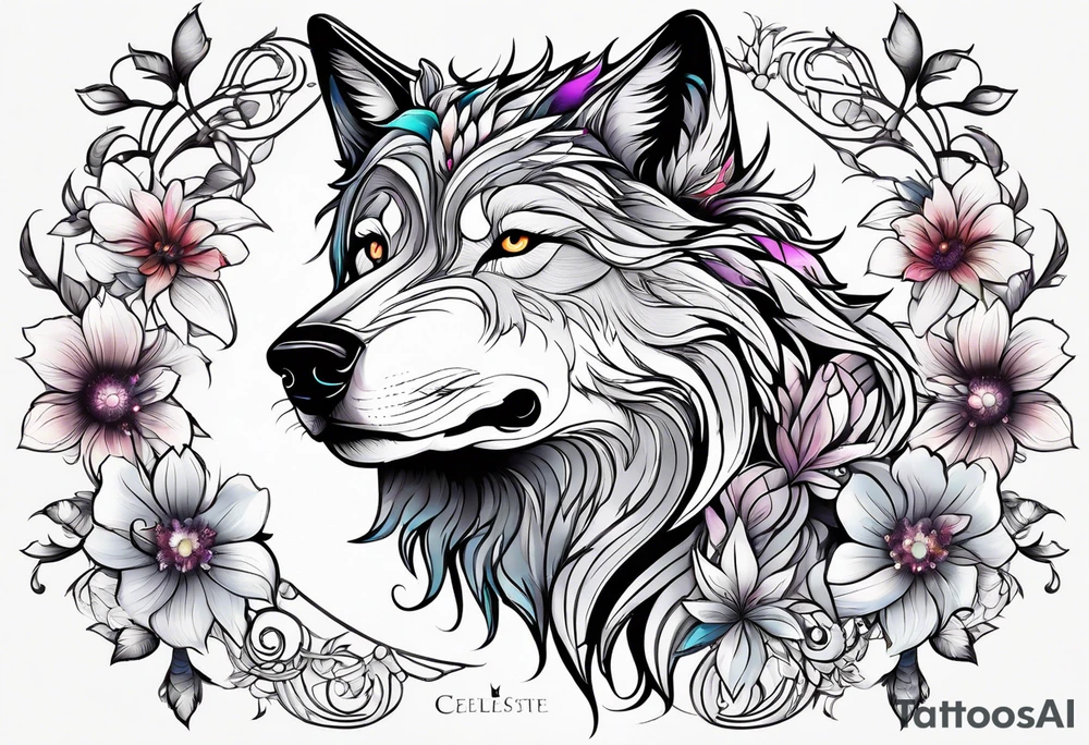 Wolf céleste, flower tattoo idea