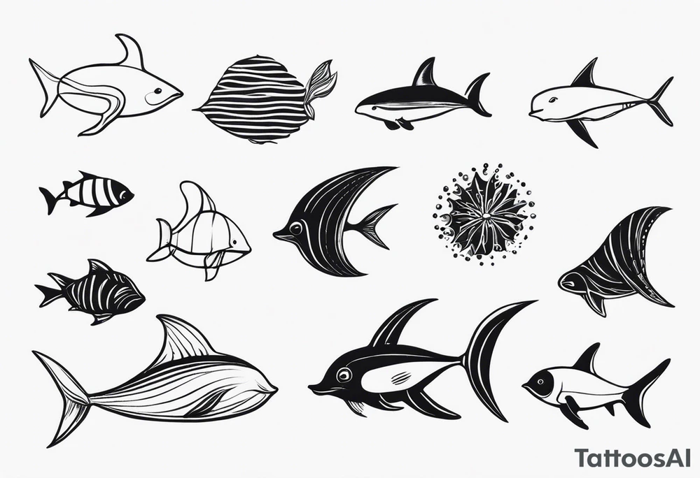 Small sea creatures in a line tattoo idea