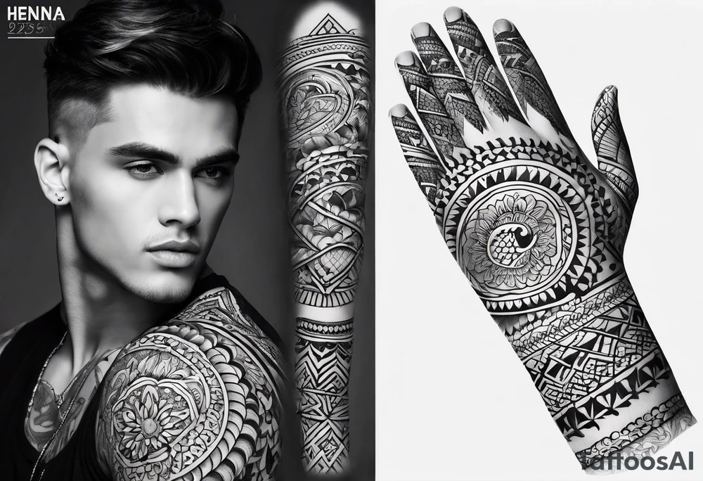 men's henna sleeve tattoo idea