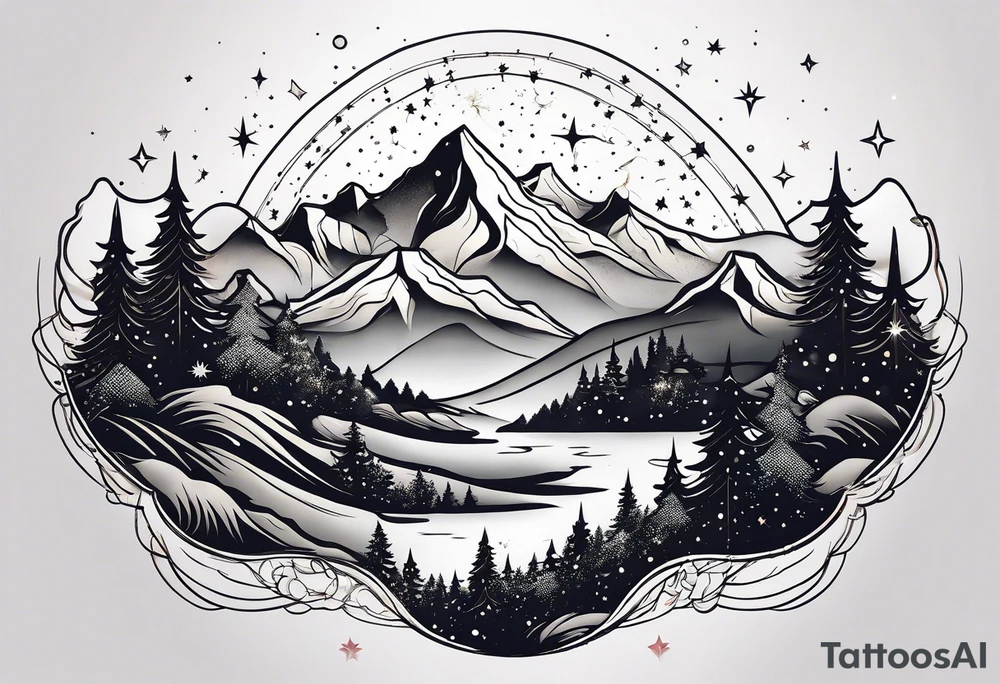Constellation over mountains with stars tattoo idea