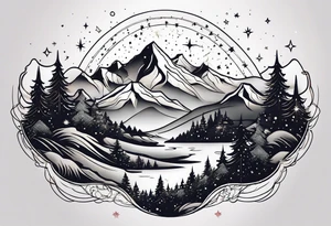 Constellation over mountains with stars tattoo idea