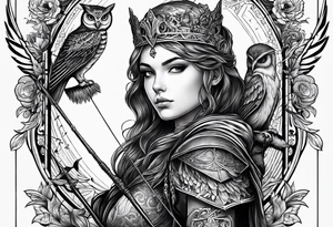 A young princes with a bow and arrow and an owl tattoo idea