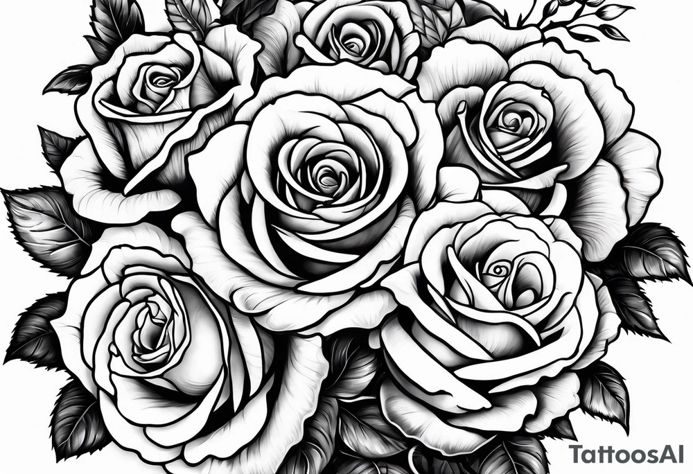 roses and violets in a bunch tattoo idea