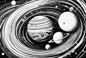 planets falling into a spiraling black hole tattoo idea