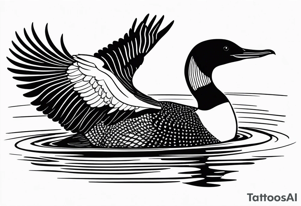 A North American common loon looking majestic as it spreads its wings in the water. On the mid-upper thigh. Don’t have a background. Make sure it is just the loon. The image should be face directly at the loon’s chest. tattoo idea