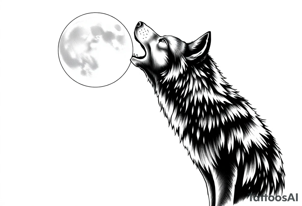 lone wolf howling at full moon with northern lights backdrop tattoo idea
